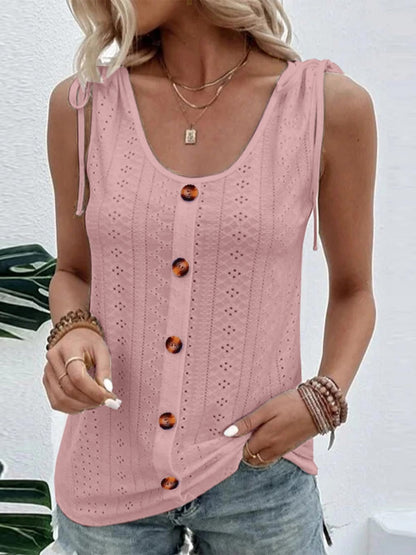 Eyelet Tie Shoulder Scoop Neck Tank