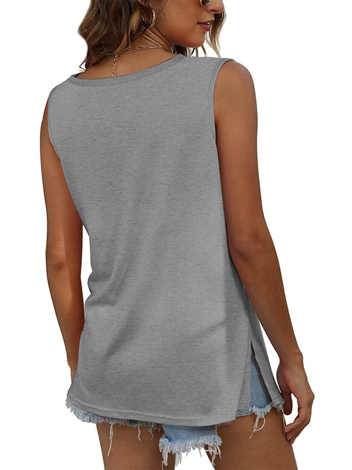 Full Size Quarter Snap V-Neck Wide Strap Tank